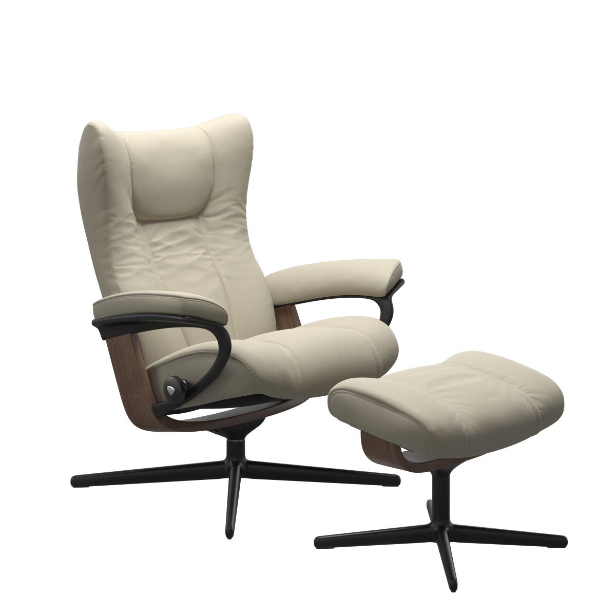 c5f67a82ce82e056cbb98d6cf715a154 Stressless® Wing (S) Cross Base Recliner with Ottoman - Image 1