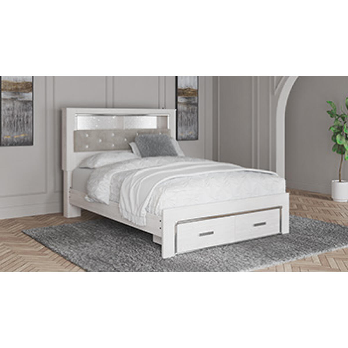 decc68d434a100b6cdcb8f7db3445059 Altyra Queen Upholstered Bookcase Bed with Storage - Image 1