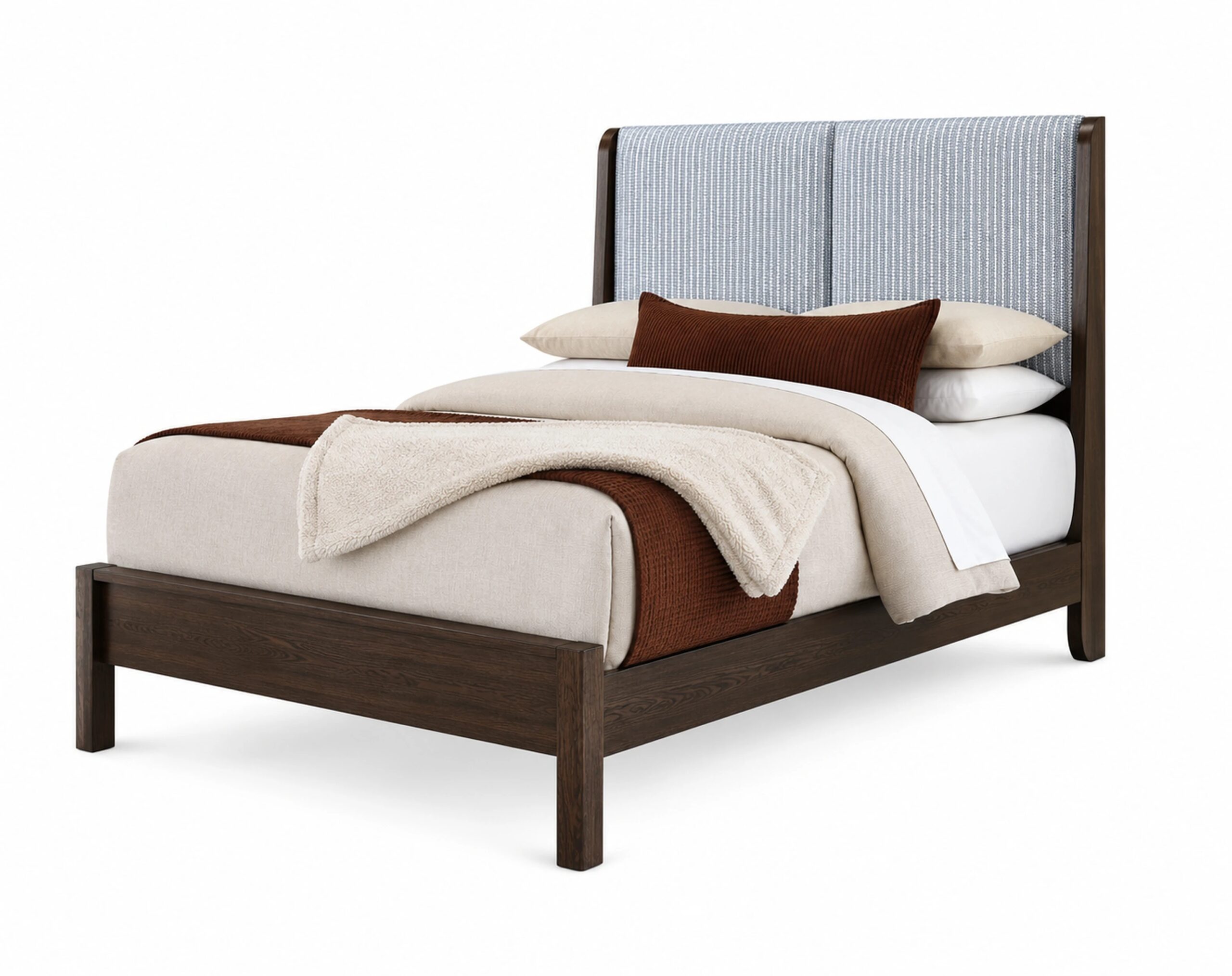 Queen Shelter Uph Bed-Navy Stripe