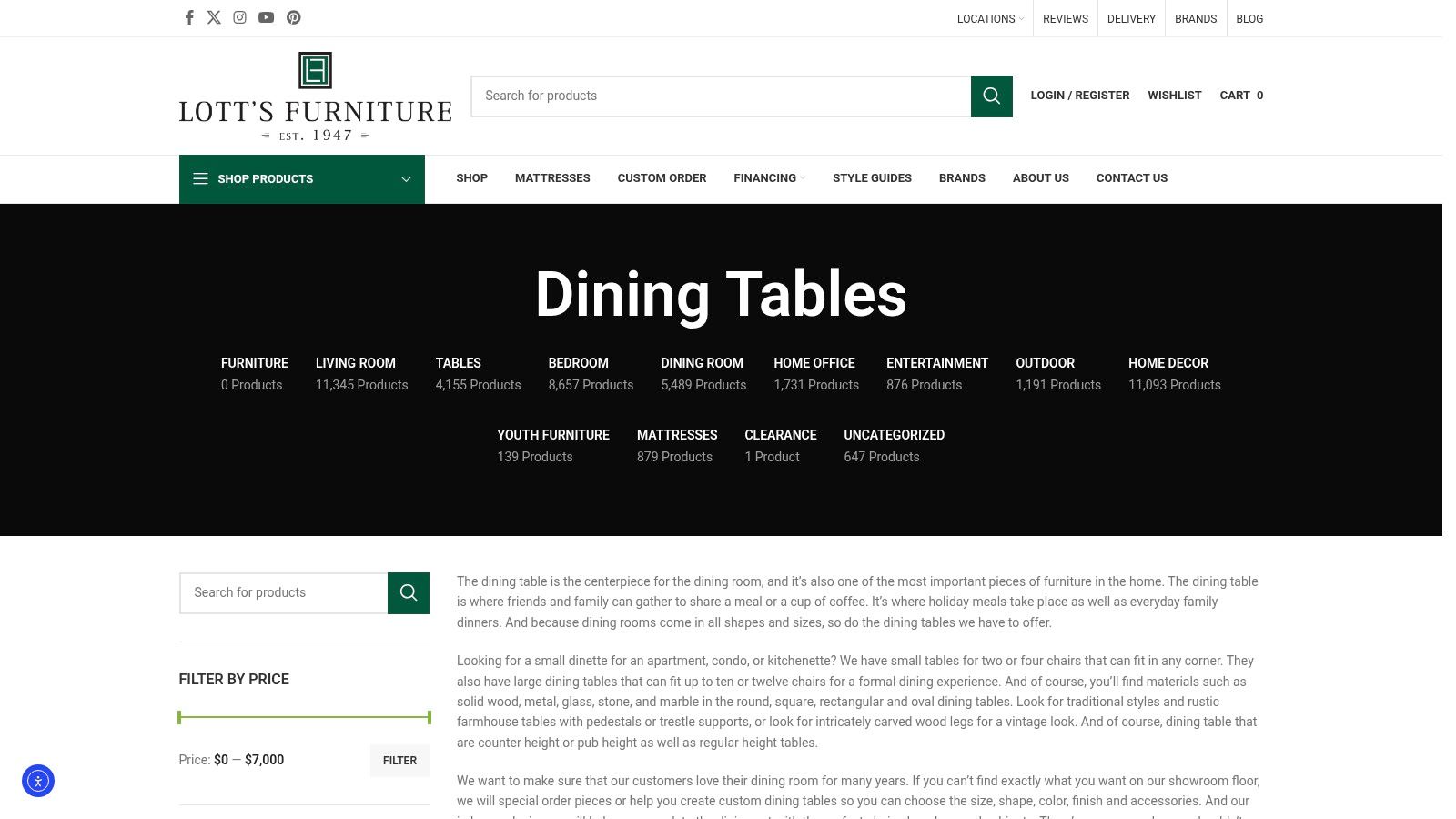 Screenshot from https://www.lottsfurniture.com/dining-room/dining-tables/